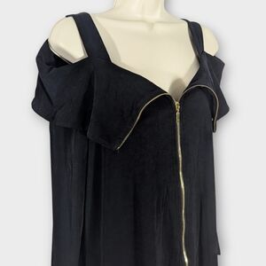 Chico's Travelers Women's Black Zip Up Cold Shoulder Blouse Size 3 (16/18 XL)